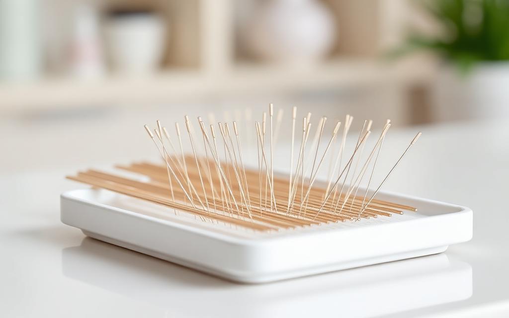 Dry needling -hoito, jossa ohut neula asetetaan lihakseen hoitohuoneessa.